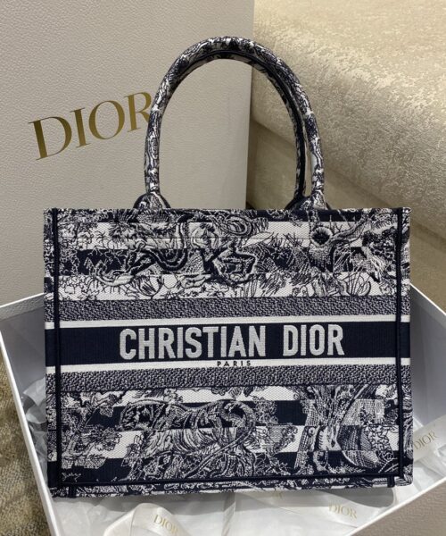 1:1 Replica Christian Dior Medium Dior Book Tote Toile de Jouy Stripes Embroidery, Black For Women Women’s Handbags, 36cm CD M1296ZRLP_M928