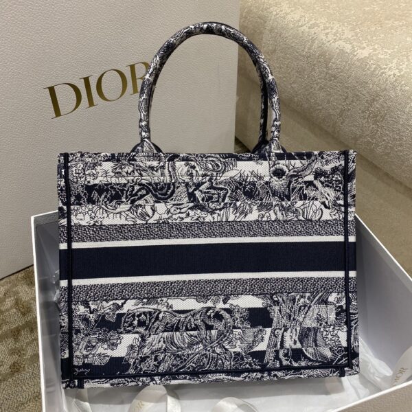 1:1 Replica Christian Dior Medium Dior Book Tote Toile de Jouy Stripes Embroidery, Black For Women Women’s Handbags, 36cm CD M1296ZRLP_M928