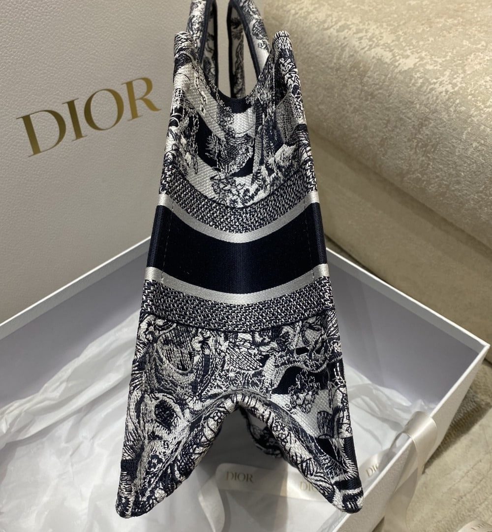 1:1 Replica Christian Dior Medium Dior Book Tote Toile de Jouy Stripes Embroidery, Black For Women Women’s Handbags, 36cm CD M1296ZRLP_M928