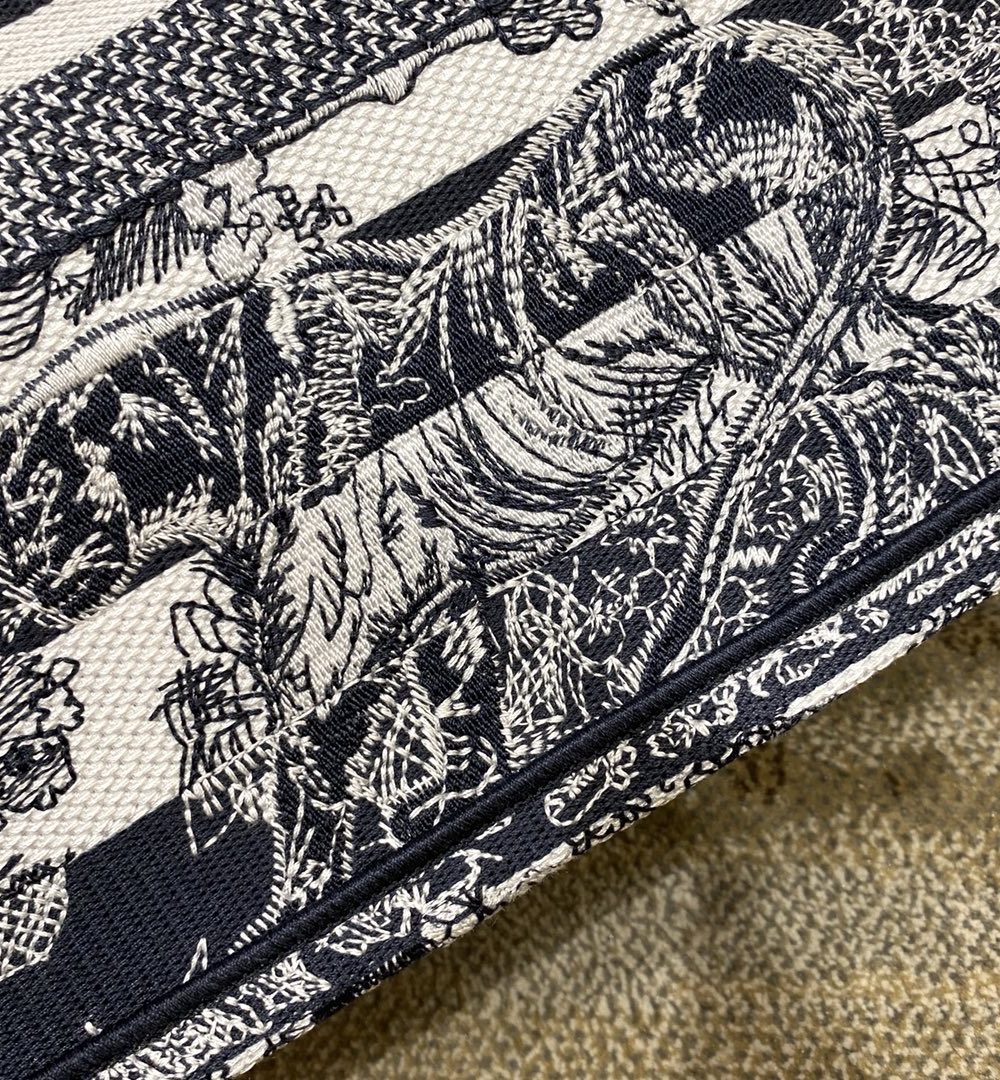 1:1 Replica Christian Dior Medium Dior Book Tote Toile de Jouy Stripes Embroidery, Black For Women Women’s Handbags, 36cm CD M1296ZRLP_M928