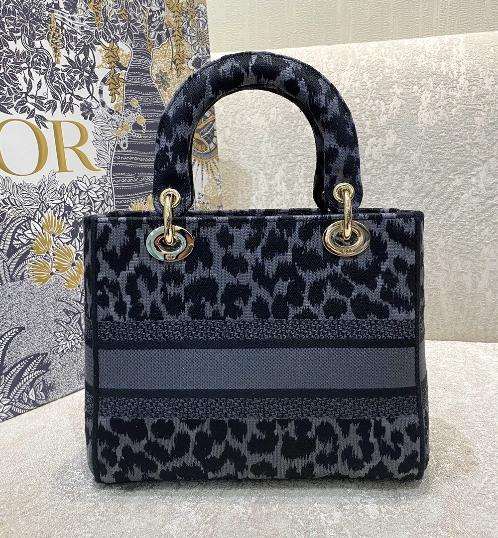 1:1 Replica Christian Dior Medium Dior Lady D-Lite Bag Blue and Black Mizza Embroidery, Blue and Black, For Women Women's Handbags, Crossbody Bags, 24cm CD M0565ORHM_M962