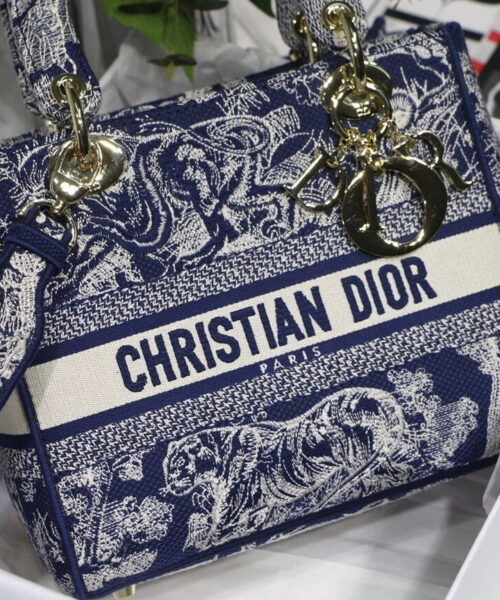 1:1 Replica Christian Dior Medium Lady D-Lite Bag Blue, For Women, Women’s Handbags 24cm/9.5in CD M0565ORGO_M928