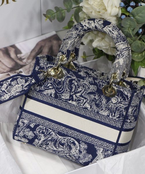 1:1 Replica Christian Dior Medium Lady D-Lite Bag Blue, For Women, Women’s Handbags 24cm/9.5in CD M0565ORGO_M928