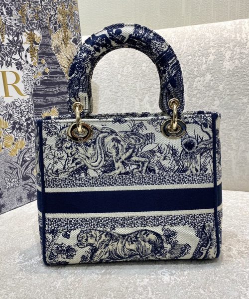 1:1 Replica Christian Dior Medium Lady D-Lite Bag Blue Toile de Jouy Reverse Embroidery, Blue, For Women Women's Handbags, Crossbody Bags, 24cm CD M0565ORGO_M928