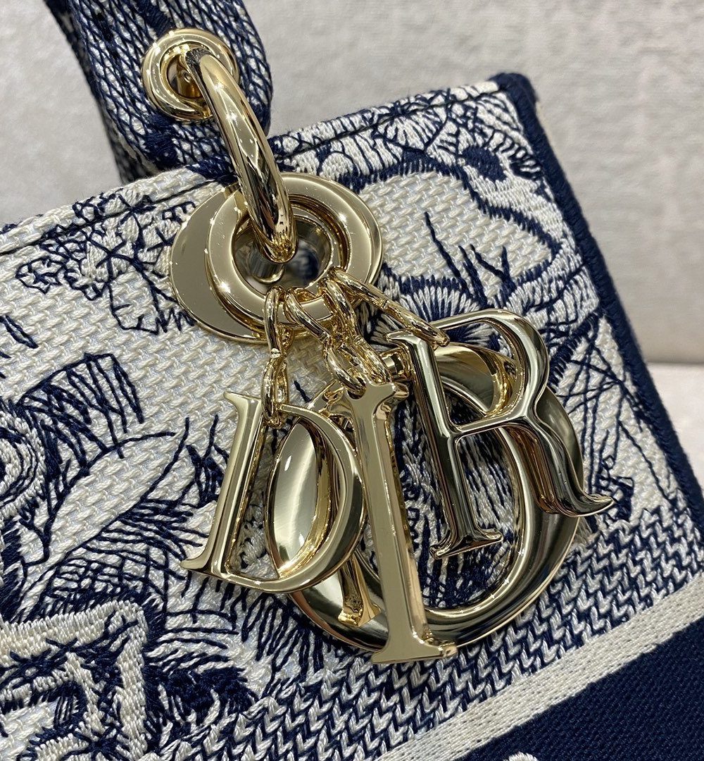 1:1 Replica Christian Dior Medium Lady D-Lite Bag Blue Toile de Jouy Reverse Embroidery, Blue, For Women Women's Handbags, Crossbody Bags, 24cm CD M0565ORGO_M928