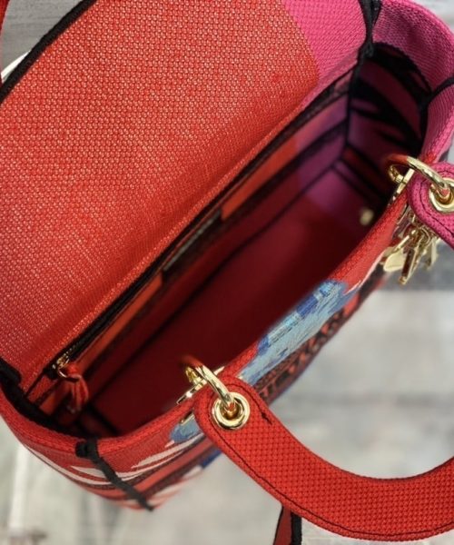 1:1 Replica Christian Dior Medium Lady D-Lite Bag D-Flower Pop Embroidery, Bright Pink Multicolor, For Women Women's Handbags, 24cm CD M0565OROO_M885