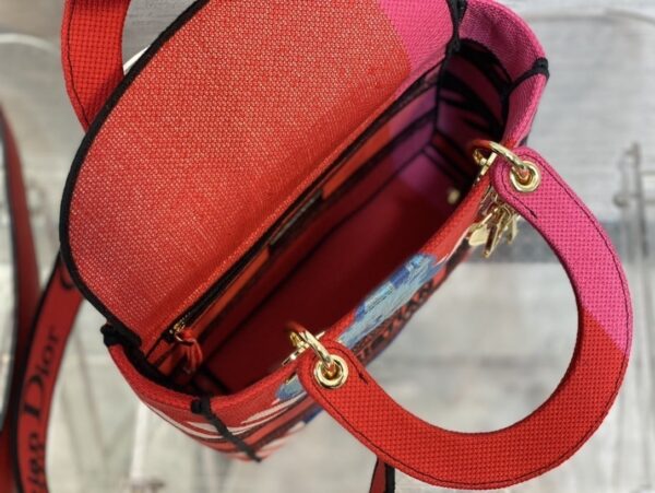 1:1 Replica Christian Dior Medium Lady D-Lite Bag D-Flower Pop Embroidery, Bright Pink Multicolor, For Women Women's Handbags, 24cm CD M0565OROO_M885