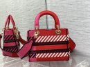 1:1 Replica Christian Dior Medium Lady D-Lite Bag D-Flower Pop Embroidery, Bright Pink Multicolor, For Women Women's Handbags, 24cm CD M0565OROO_M885