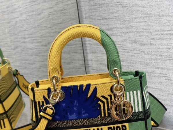 1:1 Replica Christian Dior Medium Lady D-Lite Bag D-Flower Pop Embroidery, Bright Yellow/Green, For Women Women's Handbags, 24cm CD M0565OROO_M886
