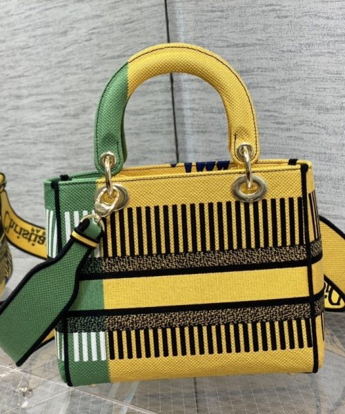 1:1 Replica Christian Dior Medium Lady D-Lite Bag D-Flower Pop Embroidery, Bright Yellow/Green, For Women Women's Handbags, 24cm CD M0565OROO_M886