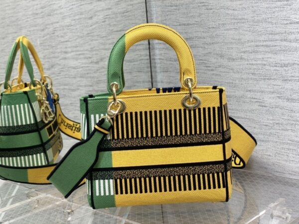 1:1 Replica Christian Dior Medium Lady D-Lite Bag D-Flower Pop Embroidery, Bright Yellow/Green, For Women Women's Handbags, 24cm CD M0565OROO_M886