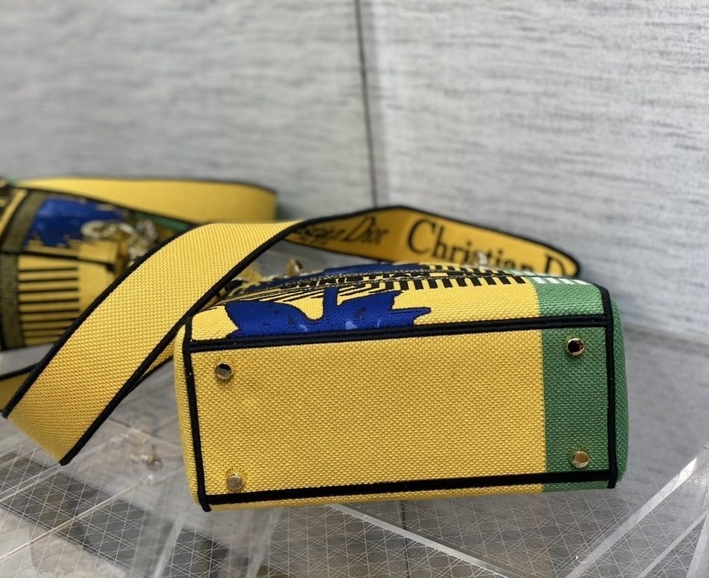 1:1 Replica Christian Dior Medium Lady D-Lite Bag D-Flower Pop Embroidery, Bright Yellow/Green, For Women Women's Handbags, 24cm CD M0565OROO_M886