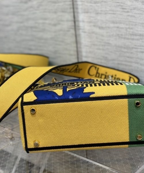 1:1 Replica Christian Dior Medium Lady D-Lite Bag D-Flower Pop Embroidery, Bright Yellow/Green, For Women Women's Handbags, 24cm CD M0565OROO_M886