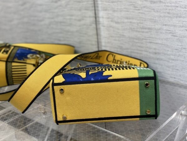1:1 Replica Christian Dior Medium Lady D-Lite Bag D-Flower Pop Embroidery, Bright Yellow/Green, For Women Women's Handbags, 24cm CD M0565OROO_M886