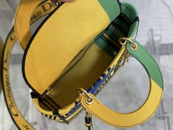 1:1 Replica Christian Dior Medium Lady D-Lite Bag D-Flower Pop Embroidery, Bright Yellow/Green, For Women Women's Handbags, 24cm CD M0565OROO_M886