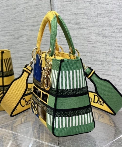 1:1 Replica Christian Dior Medium Lady D-Lite Bag D-Flower Pop Embroidery, Bright Yellow/Green, For Women Women's Handbags, 24cm CD M0565OROO_M886