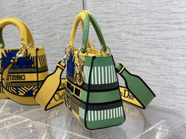 1:1 Replica Christian Dior Medium Lady D-Lite Bag D-Flower Pop Embroidery, Bright Yellow/Green, For Women Women's Handbags, 24cm CD M0565OROO_M886