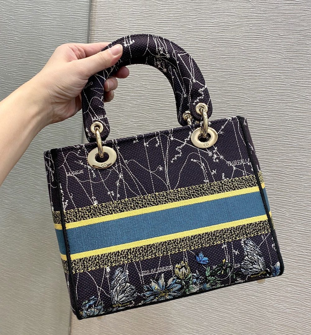 1:1 Replica Christian Dior Medium Lady D-Lite Bag Dior Constellation Embroidery, Blue, For Women Women's Handbags, Crossbody Bags, 24cm CD M0565ORHP_M928