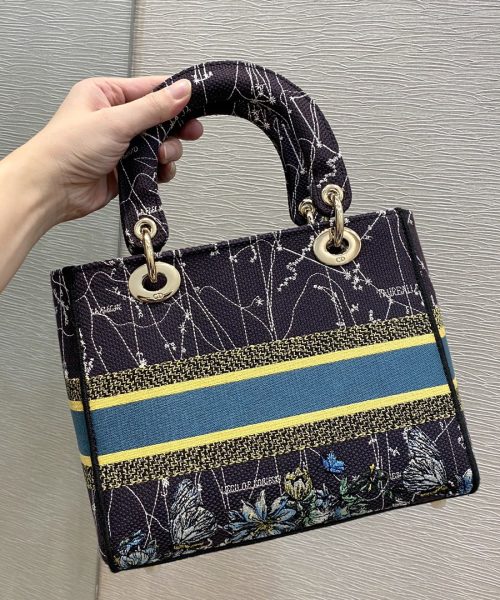 1:1 Replica Christian Dior Medium Lady D-Lite Bag Dior Constellation Embroidery, Blue, For Women Women's Handbags, Crossbody Bags, 24cm CD M0565ORHP_M928