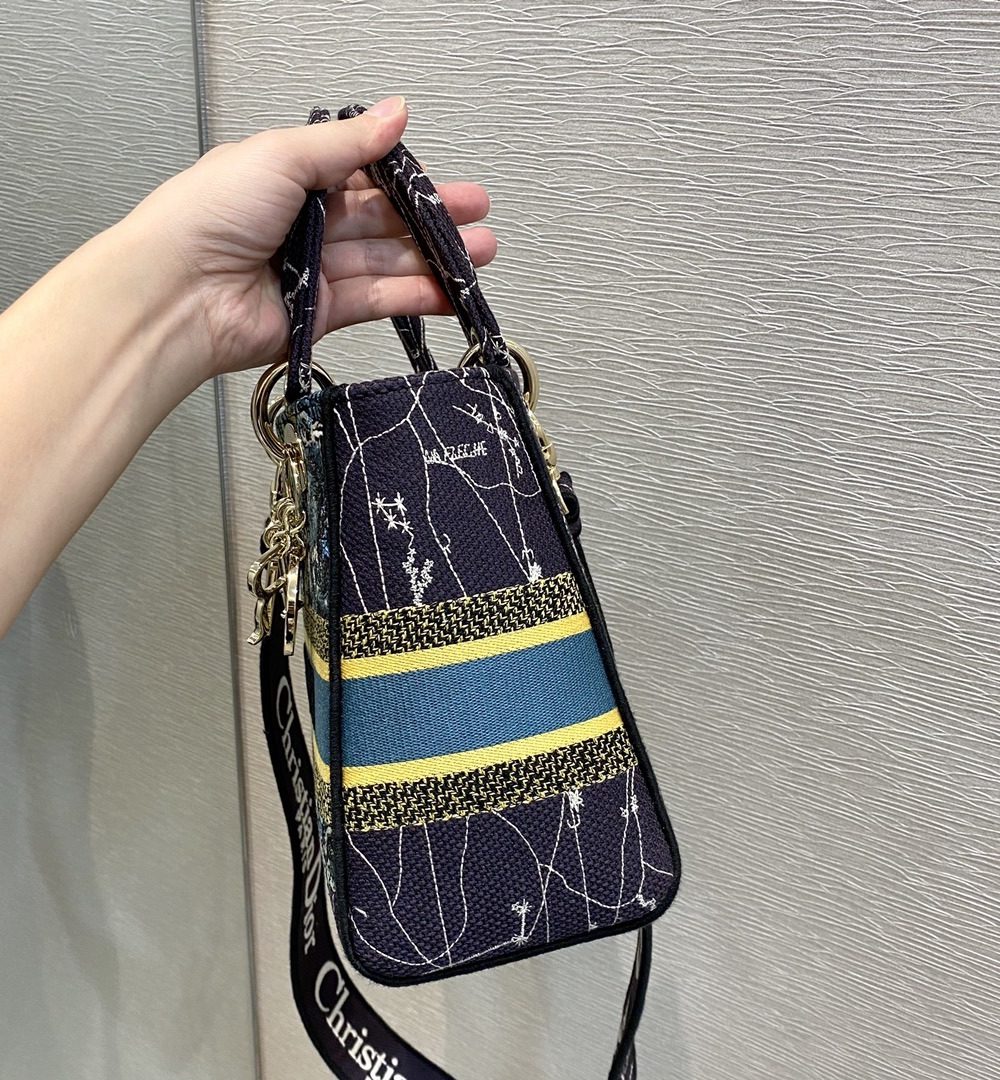 1:1 Replica Christian Dior Medium Lady D-Lite Bag Dior Constellation Embroidery, Blue, For Women Women's Handbags, Crossbody Bags, 24cm CD M0565ORHP_M928