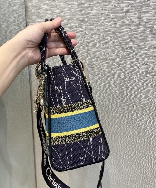 1:1 Replica Christian Dior Medium Lady D-Lite Bag Dior Constellation Embroidery, Blue, For Women Women's Handbags, Crossbody Bags, 24cm CD M0565ORHP_M928