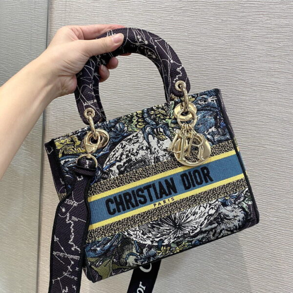 1:1 Replica Christian Dior Medium Lady D-Lite Bag Dior Constellation Embroidery, Blue, For Women Women's Handbags, Crossbody Bags, 24cm CD M0565ORHP_M928