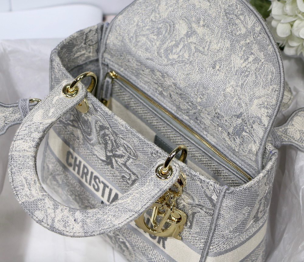 1:1 Replica Christian Dior Medium Lady D-Lite Bag Grey, For Women, Women’s Handbags 24cm/9.5in CD