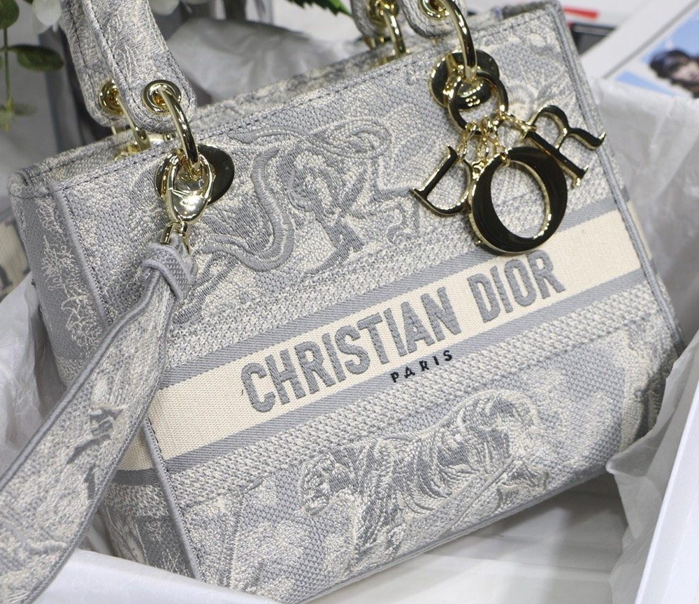 1:1 Replica Christian Dior Medium Lady D-Lite Bag Grey, For Women, Women’s Handbags 24cm/9.5in CD