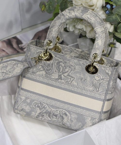 1:1 Replica Christian Dior Medium Lady D-Lite Bag Grey, For Women, Women’s Handbags 24cm/9.5in CD