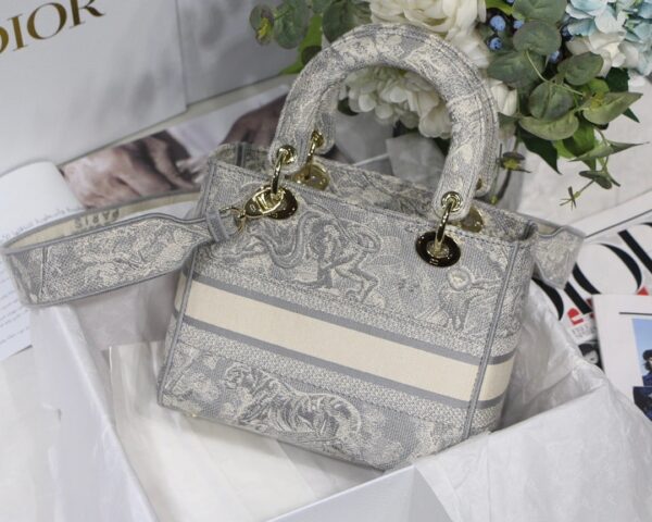 1:1 Replica Christian Dior Medium Lady D-Lite Bag Grey, For Women, Women’s Handbags 24cm/9.5in CD