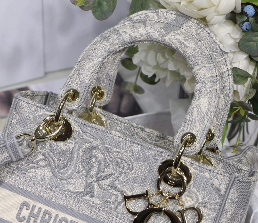 1:1 Replica Christian Dior Medium Lady D-Lite Bag Grey, For Women, Women’s Handbags 24cm/9.5in CD