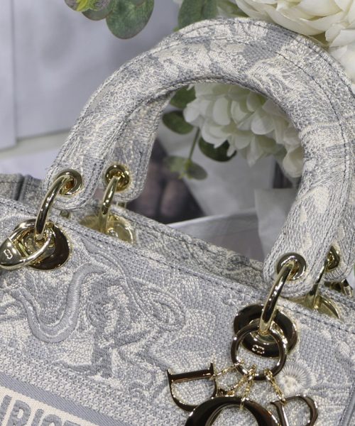 1:1 Replica Christian Dior Medium Lady D-Lite Bag Grey, For Women, Women’s Handbags 24cm/9.5in CD