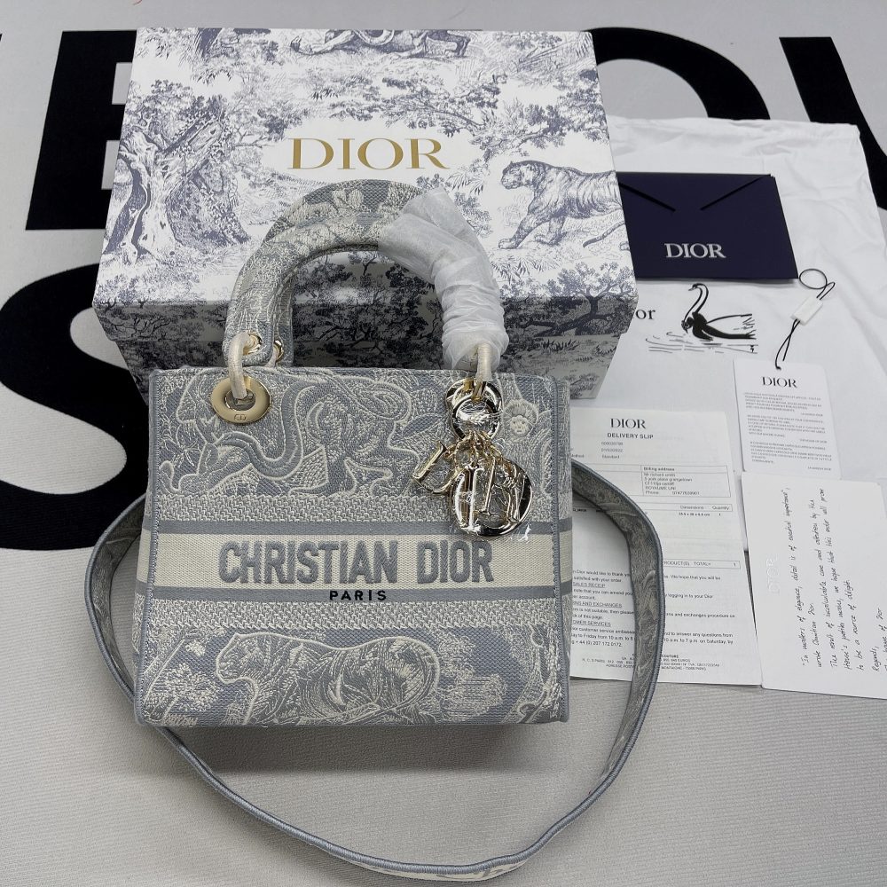 1:1 Replica Christian Dior Medium Lady D-Lite Bag Grey, For Women, Women’s Handbags 24cm/9.5in CD