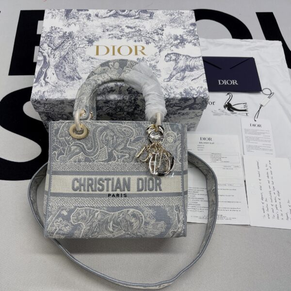 1:1 Replica Christian Dior Medium Lady D-Lite Bag Grey, For Women, Women’s Handbags 24cm/9.5in CD