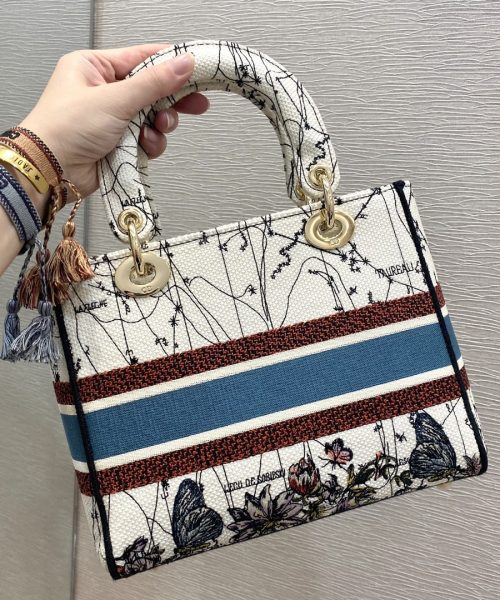 1:1 Replica Christian Dior Medium Lady D-Lite Bag Latte Multicolor Dior Constellation Embroidery, Latte, For Women Women's Handbags, Crossbody Bags, 24cm CD M0565ORHP_M941