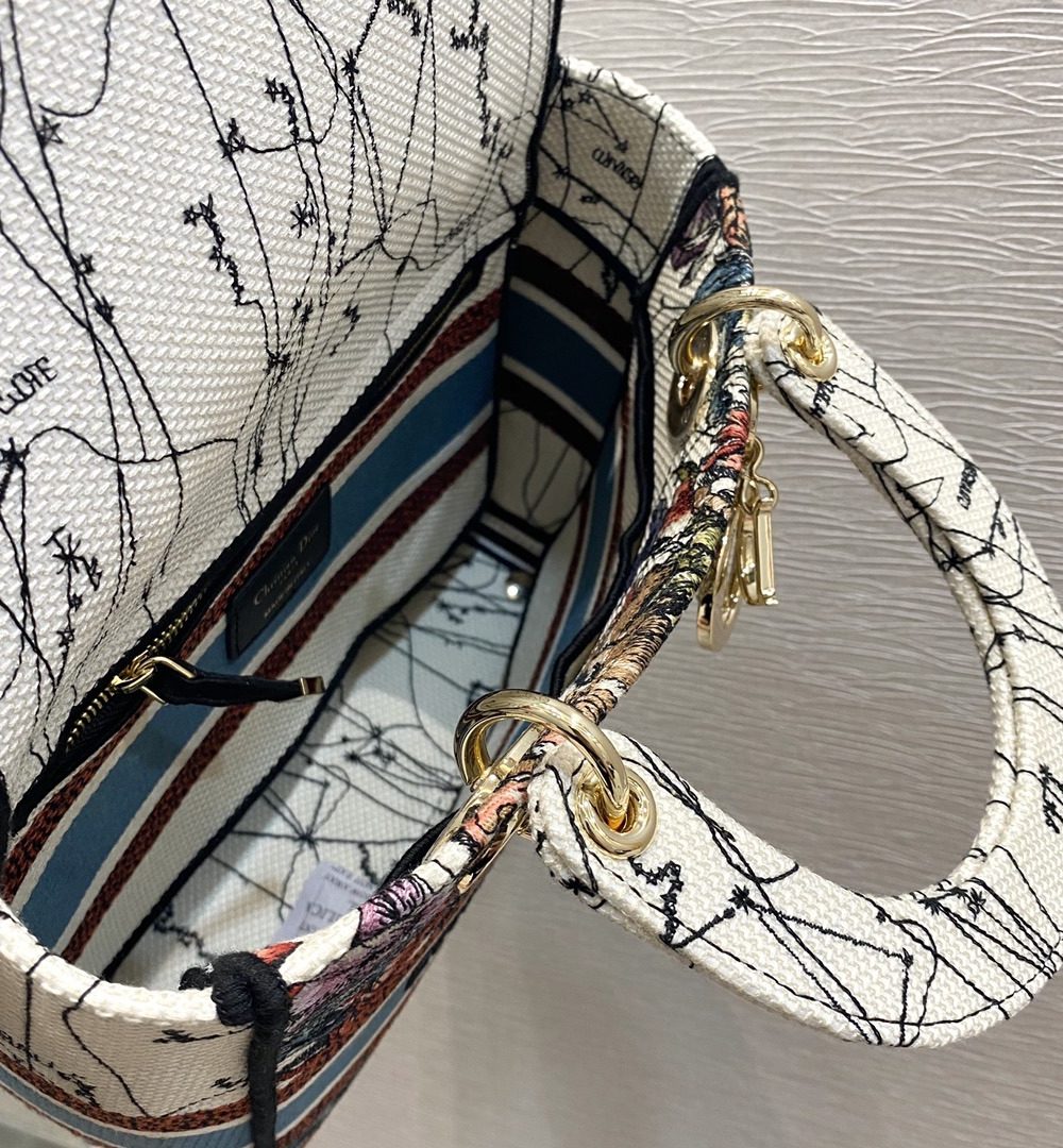 1:1 Replica Christian Dior Medium Lady D-Lite Bag Latte Multicolor Dior Constellation Embroidery, Latte, For Women Women's Handbags, Crossbody Bags, 24cm CD M0565ORHP_M941