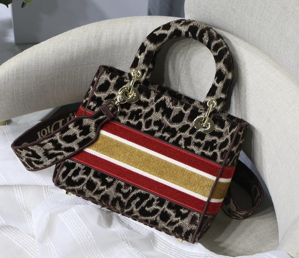 1:1 Replica Christian Dior Medium Lady D-Lite Bag, Leopard Brown, For Women Women's Handbags, Crossbody Bags, 24cm CD