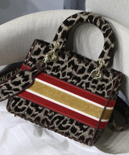 1:1 Replica Christian Dior Medium Lady D-Lite Bag, Leopard Brown, For Women Women's Handbags, Crossbody Bags, 24cm CD