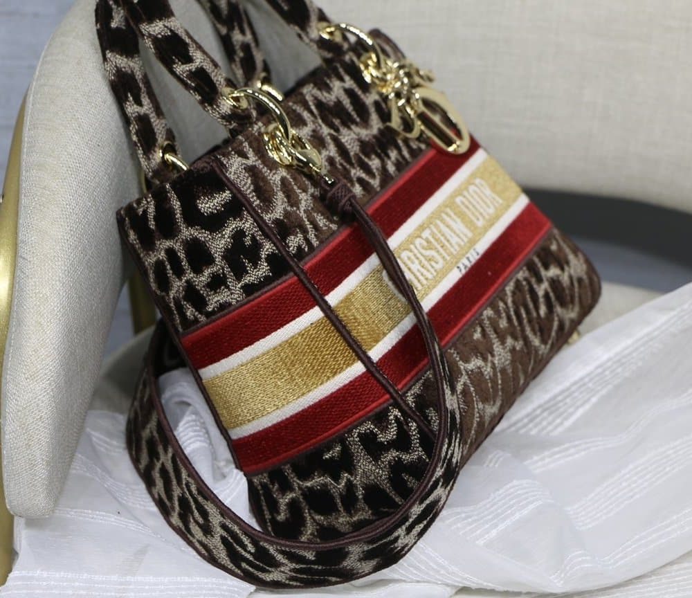 1:1 Replica Christian Dior Medium Lady D-Lite Bag, Leopard Brown, For Women Women's Handbags, Crossbody Bags, 24cm CD