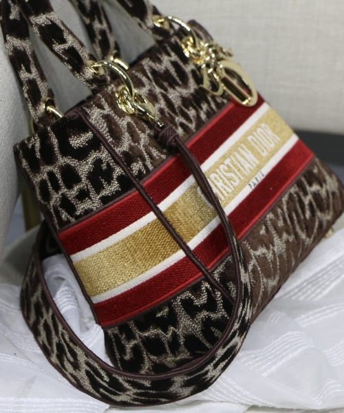 1:1 Replica Christian Dior Medium Lady D-Lite Bag, Leopard Brown, For Women Women's Handbags, Crossbody Bags, 24cm CD