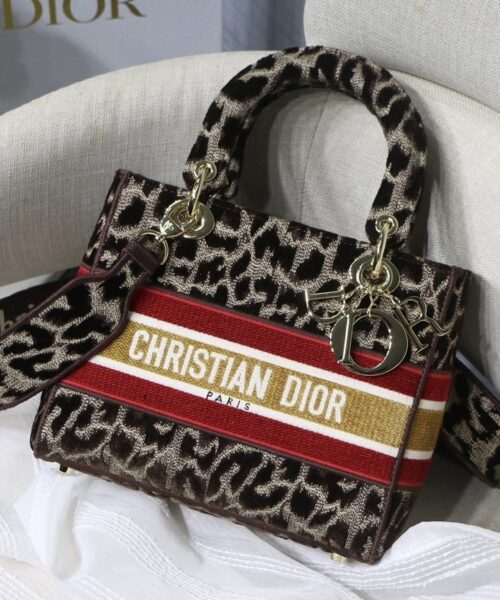 1:1 Replica Christian Dior Medium Lady D-Lite Bag, Leopard Brown, For Women Women's Handbags, Crossbody Bags, 24cm CD