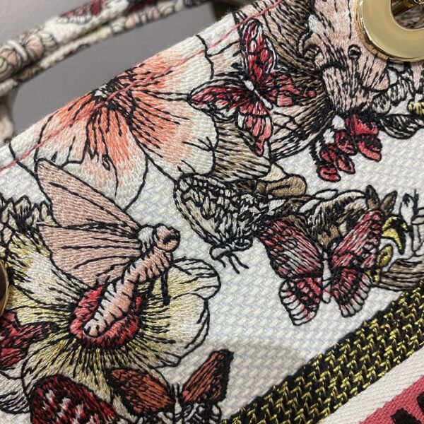 1:1 Replica Christian Dior Medium Lady D-Lite Bag Multicolor Butterfly Embroidery, Red/Latte, For Women Women's Handbags, 24cm CD M0565ORHQ_M884