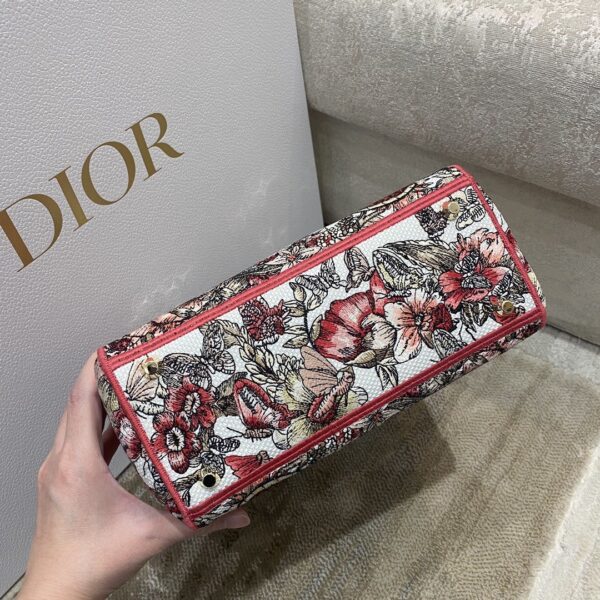 1:1 Replica Christian Dior Medium Lady D-Lite Bag Multicolor Butterfly Embroidery, Red/Latte, For Women Women's Handbags, 24cm CD M0565ORHQ_M884