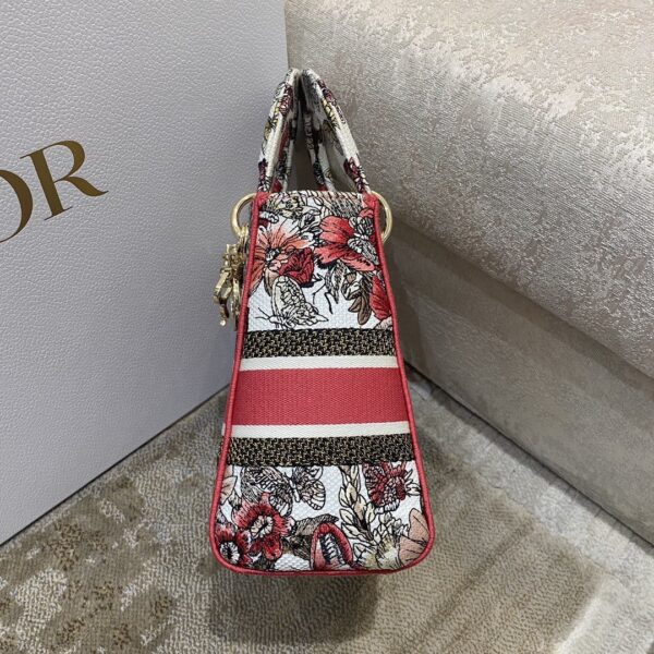 1:1 Replica Christian Dior Medium Lady D-Lite Bag Multicolor Butterfly Embroidery, Red/Latte, For Women Women's Handbags, 24cm CD M0565ORHQ_M884