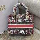 1:1 Replica Christian Dior Medium Lady D-Lite Bag Multicolor Butterfly Embroidery, Red/Latte, For Women Women's Handbags, 24cm CD M0565ORHQ_M884
