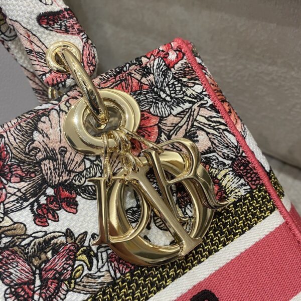 1:1 Replica Christian Dior Medium Lady D-Lite Bag Multicolor Butterfly Embroidery, Red/Latte, For Women Women's Handbags, 24cm CD M0565ORHQ_M884