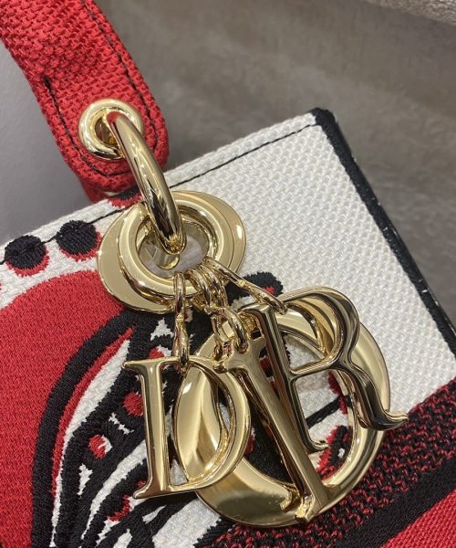 1:1 Replica Christian Dior Medium Lady D-Lite Bag Multicolor Cupidon Embroidery, Red/Latte, For Women Women's Handbags, 24cm CD M0565OTQG_M941
