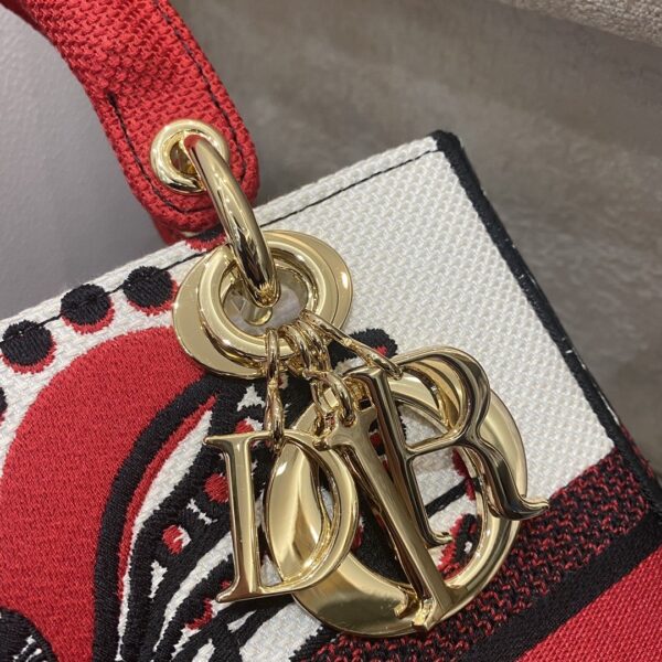 1:1 Replica Christian Dior Medium Lady D-Lite Bag Multicolor Cupidon Embroidery, Red/Latte, For Women Women's Handbags, 24cm CD M0565OTQG_M941
