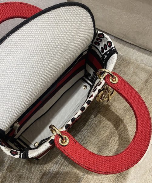 1:1 Replica Christian Dior Medium Lady D-Lite Bag Multicolor Cupidon Embroidery, Red/Latte, For Women Women's Handbags, 24cm CD M0565OTQG_M941