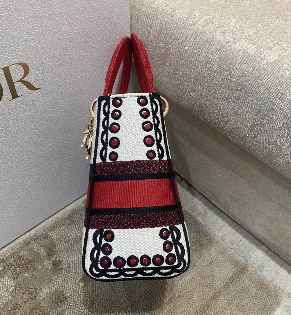 1:1 Replica Christian Dior Medium Lady D-Lite Bag Multicolor Cupidon Embroidery, Red/Latte, For Women Women's Handbags, 24cm CD M0565OTQG_M941